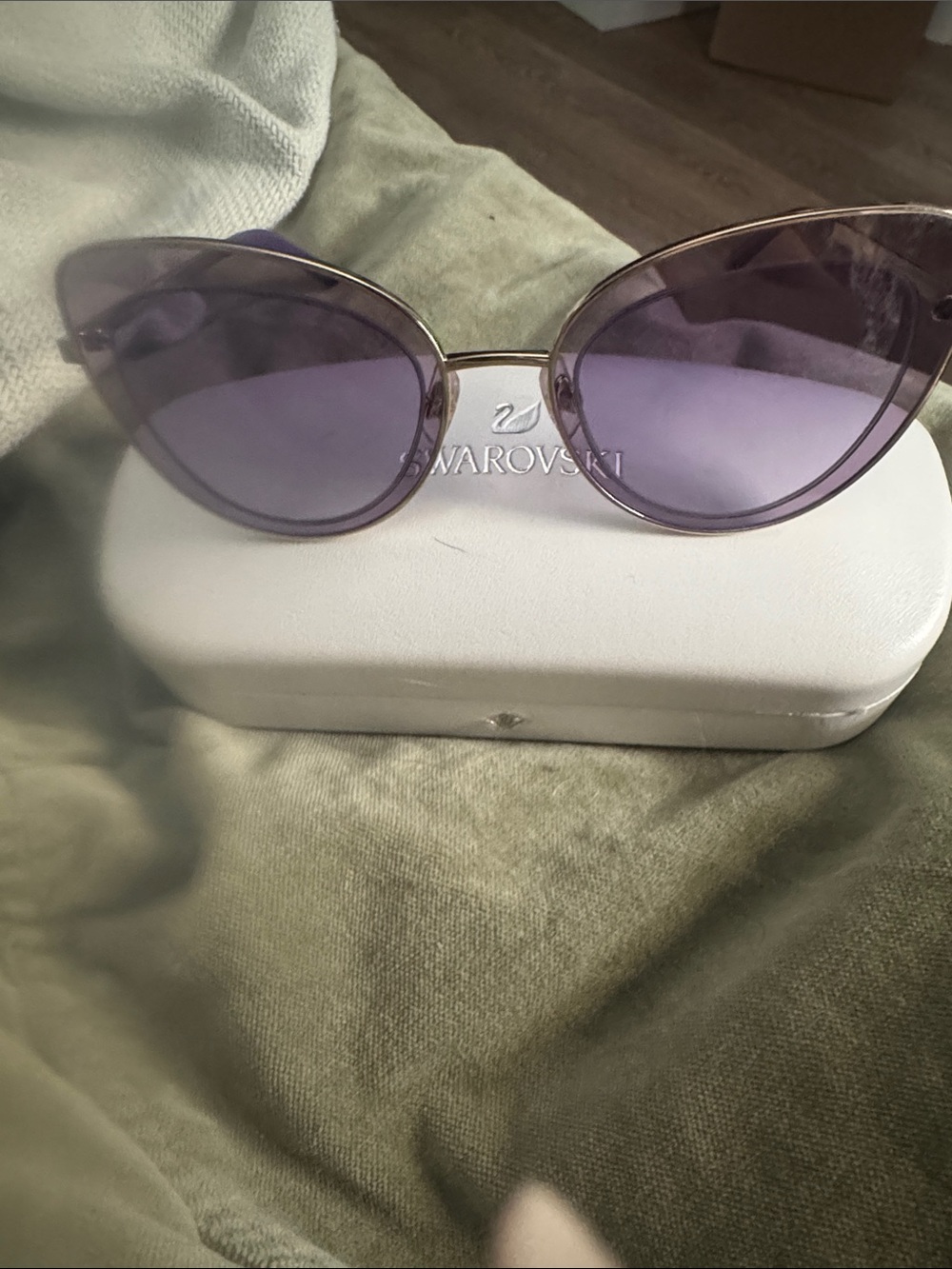 Swarovski Lilac Cat-Eye Sunglasses with silver frame